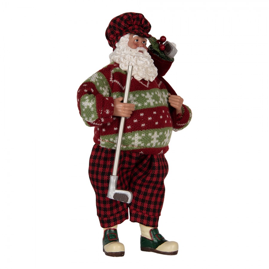 Clayre & Eef Textil-Weihnachtsmann „Golf-Spieler“, 16x11x28 cm (66323)