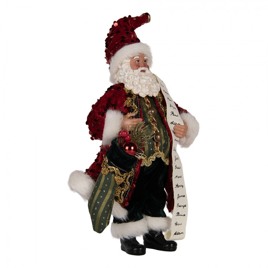 Clayre & Eef Textil-Weihnachtsmann „mit Wunschliste Wunschzettel“, 16x8x28 cm (66324)