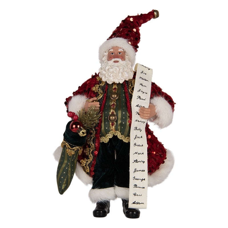 Clayre & Eef Textil-Weihnachtsmann „mit Wunschliste Wunschzettel“, 16x8x28 cm (66324)