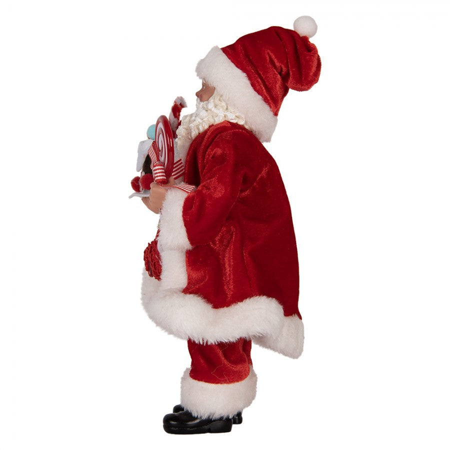 Clayre & Eef Textil-Weihnachtsmann „mit Süßigkeiten Zuckerstangen Kuchen“, 16x8x28 cm (66325)