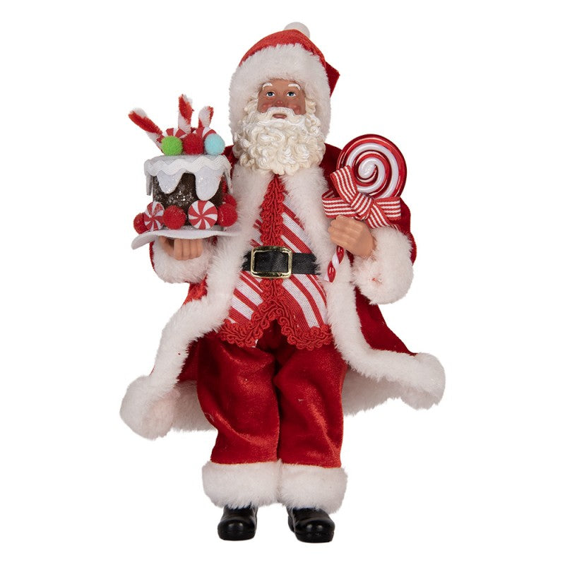 Clayre & Eef Textil-Weihnachtsmann „mit Süßigkeiten Zuckerstangen Kuchen“, 16x8x28 cm (66325)