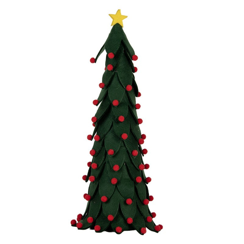 Deko-Weihnachtsbaum aus Filz mit Pompoms & Stern Grün Rot Ø 15x45 cm von Clayre & Eef (66338)