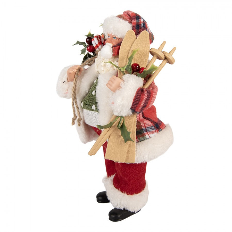 Clayre & Eef Textil-Weihnachtsmann „Nostalgie Klassik mit Skie“, 16x13x27 cm (66356)