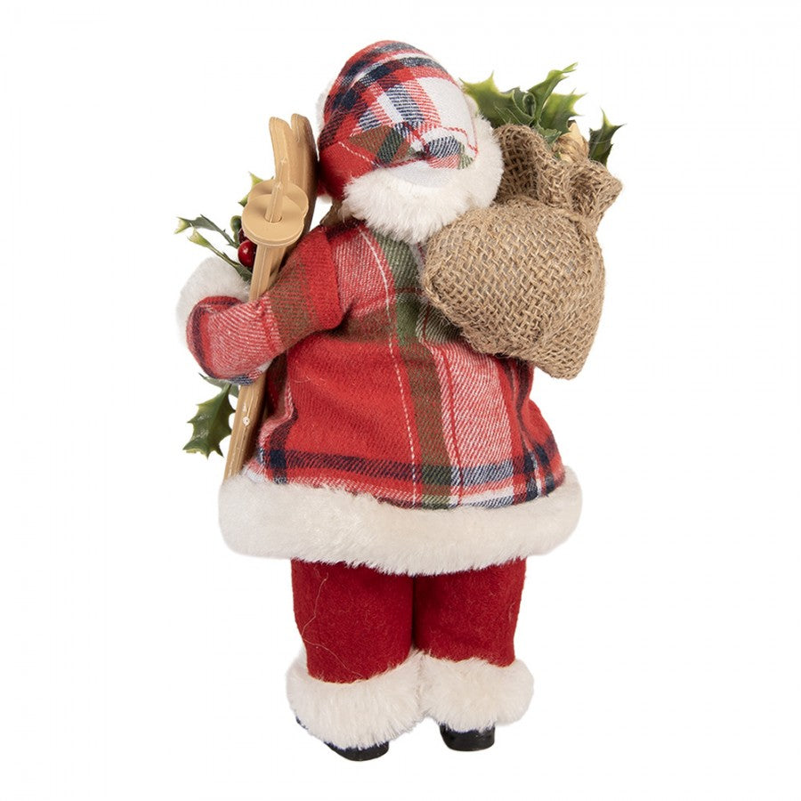 Clayre & Eef Textil-Weihnachtsmann „Nostalgie Klassik mit Skie“, 16x13x27 cm (66356)