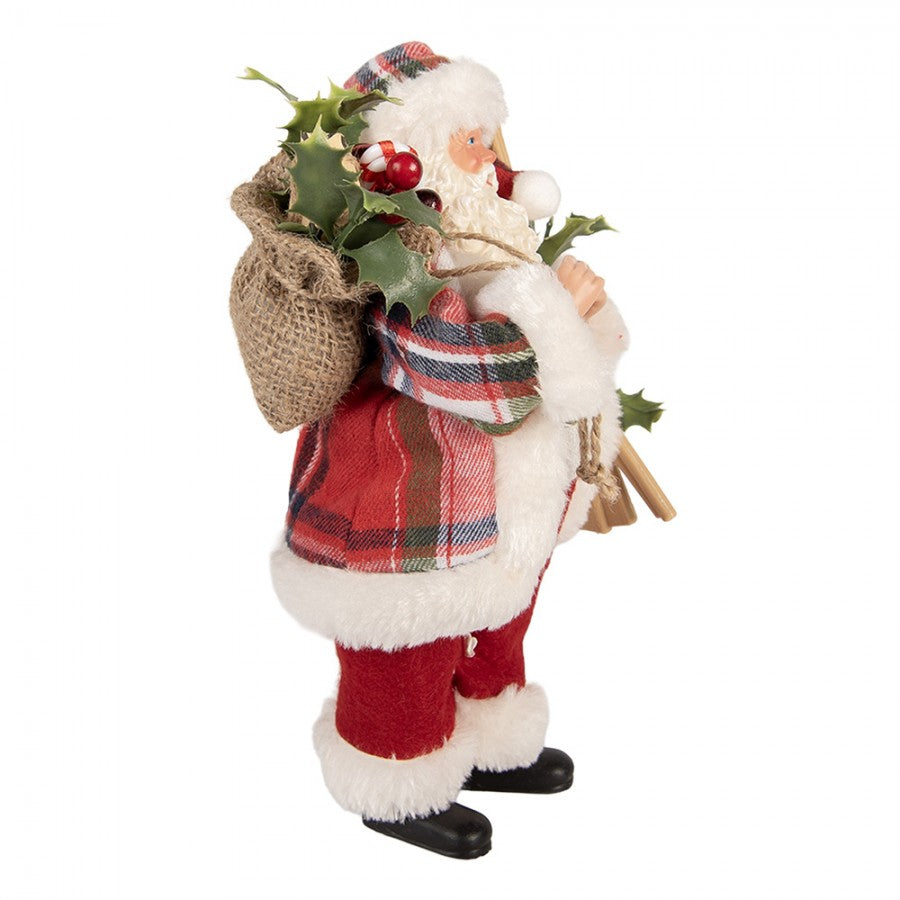 Clayre & Eef Textil-Weihnachtsmann „Nostalgie Klassik mit Skie“, 16x13x27 cm (66356)