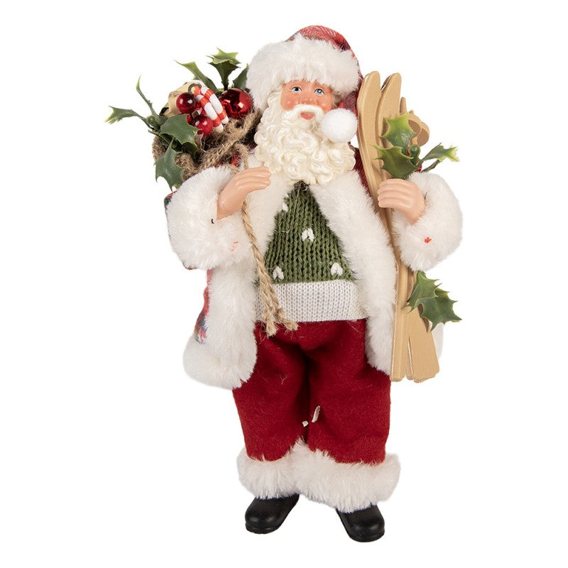 Clayre & Eef Textil-Weihnachtsmann „Nostalgie Klassik mit Skie“, 16x13x27 cm (66356)