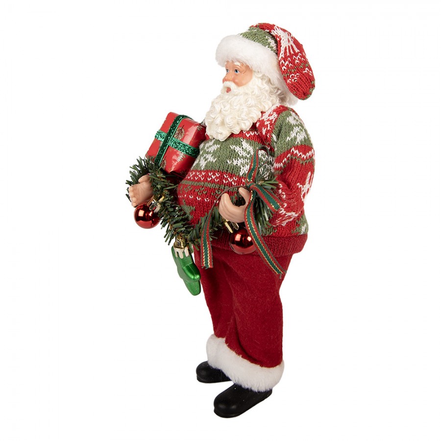 Clayre & Eef Textil-Weihnachtsmann „Mit Tannenbaumkette“, 16x11x27 cm (66357)