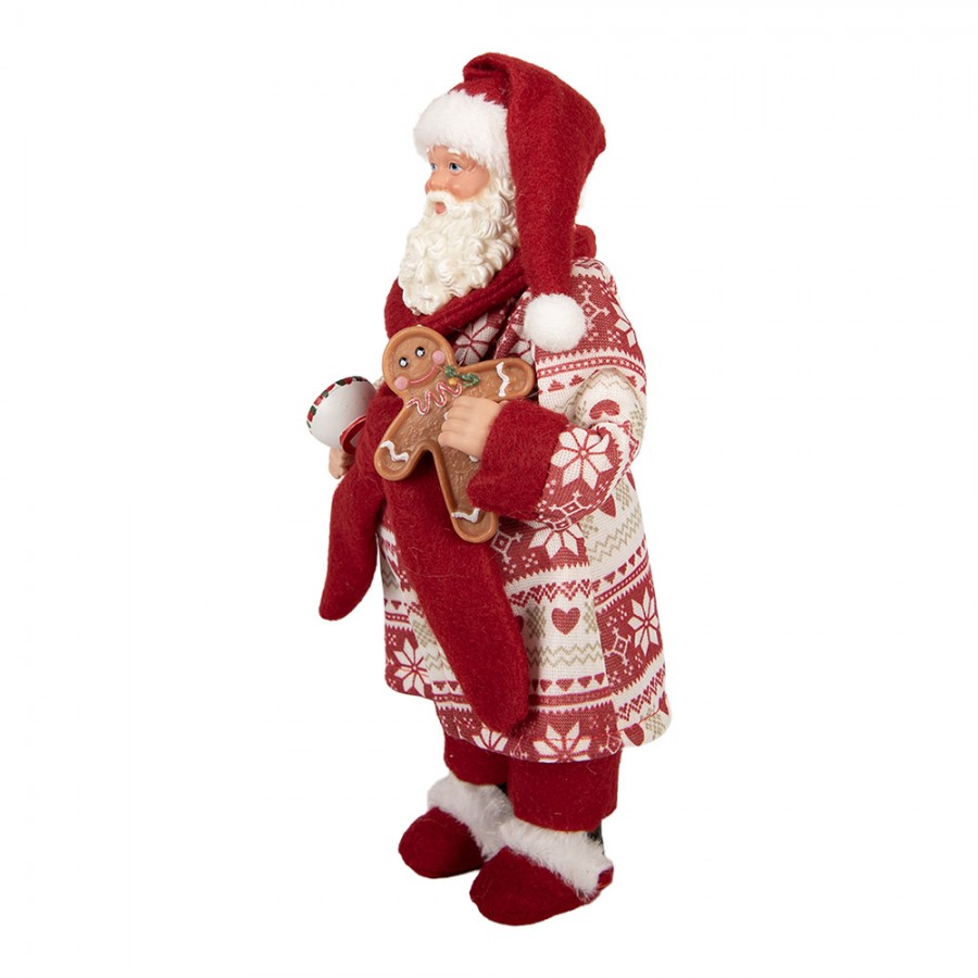Clayre & Eef Textil-Weihnachtsmann mit Lebkuchenmann und Kaffee  15x11x28 cm (66360)