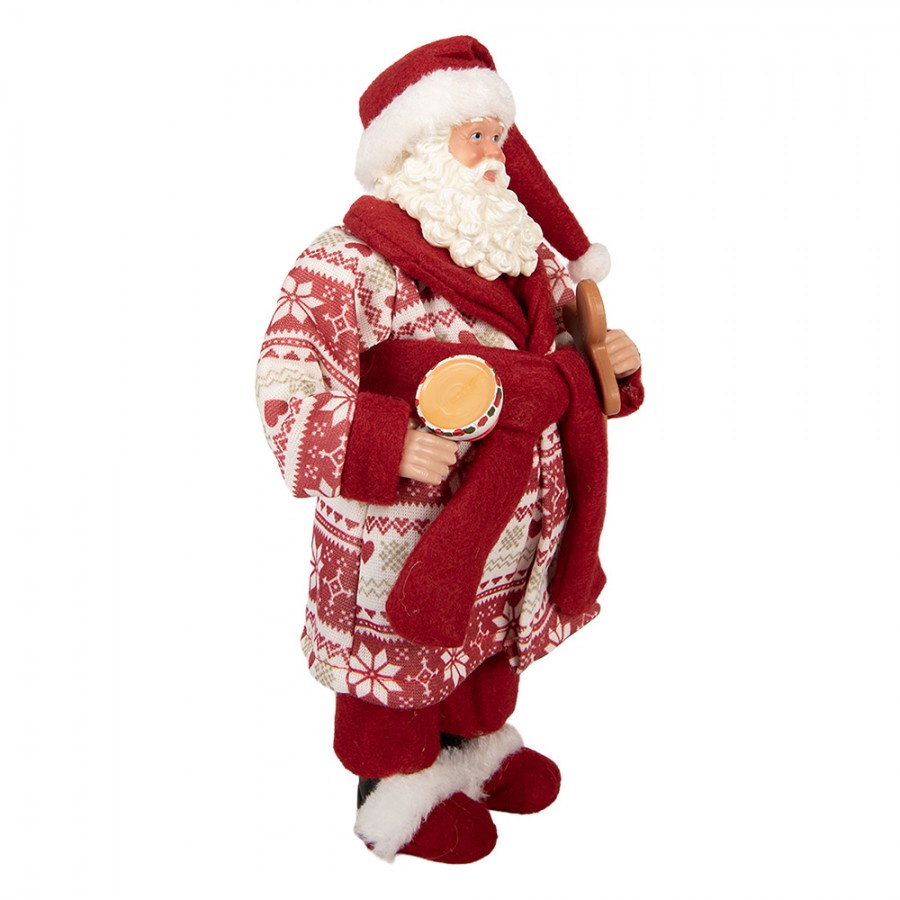 Clayre & Eef Textil-Weihnachtsmann mit Lebkuchenmann und Kaffee  15x11x28 cm (66360)