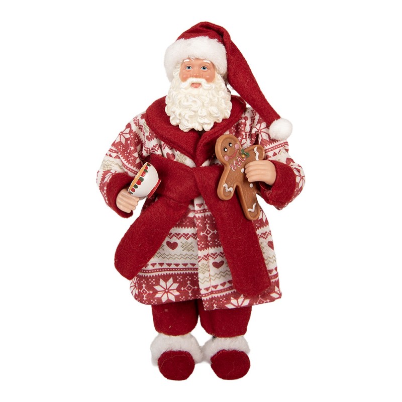 Clayre & Eef Textil-Weihnachtsmann mit Lebkuchenmann und Kaffee  15x11x28 cm (66360)