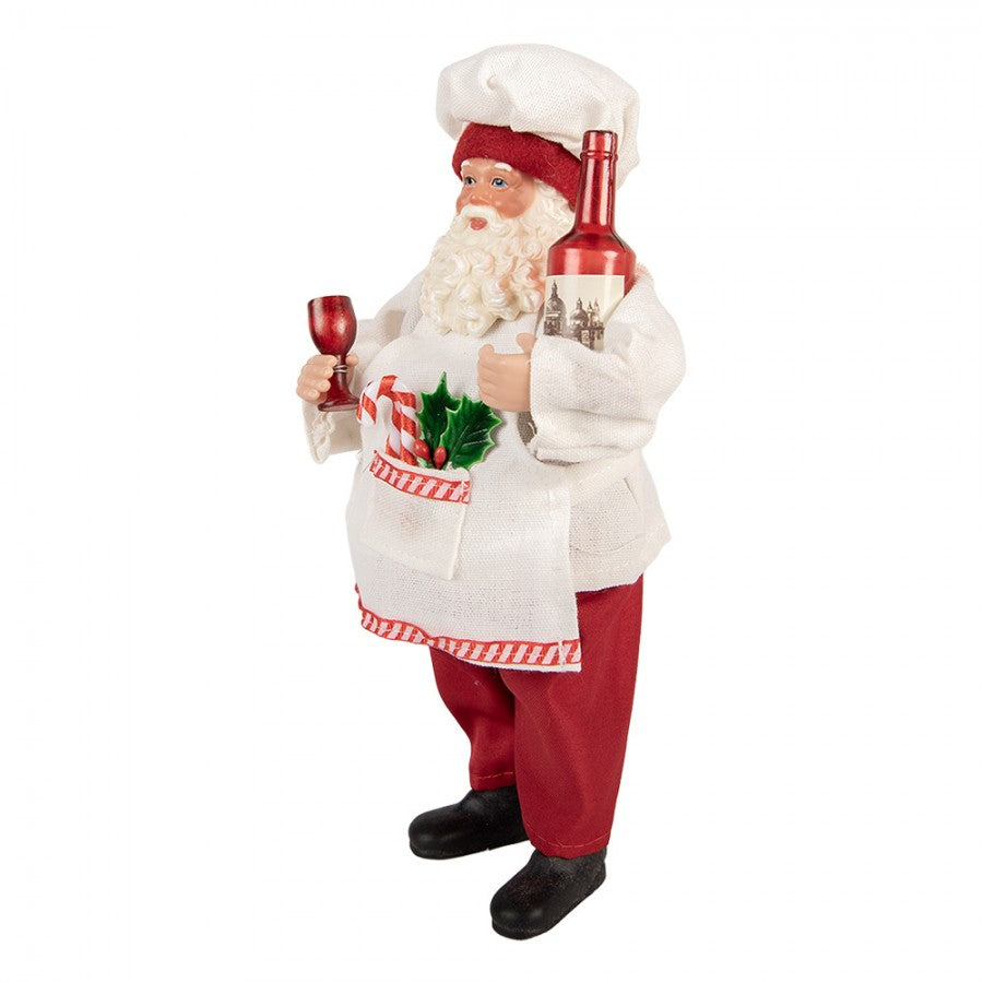 Clayre & Eef Textil-Weihnachtsmann „Koch mit Weinflasche“, 15x10x27 cm (66361)