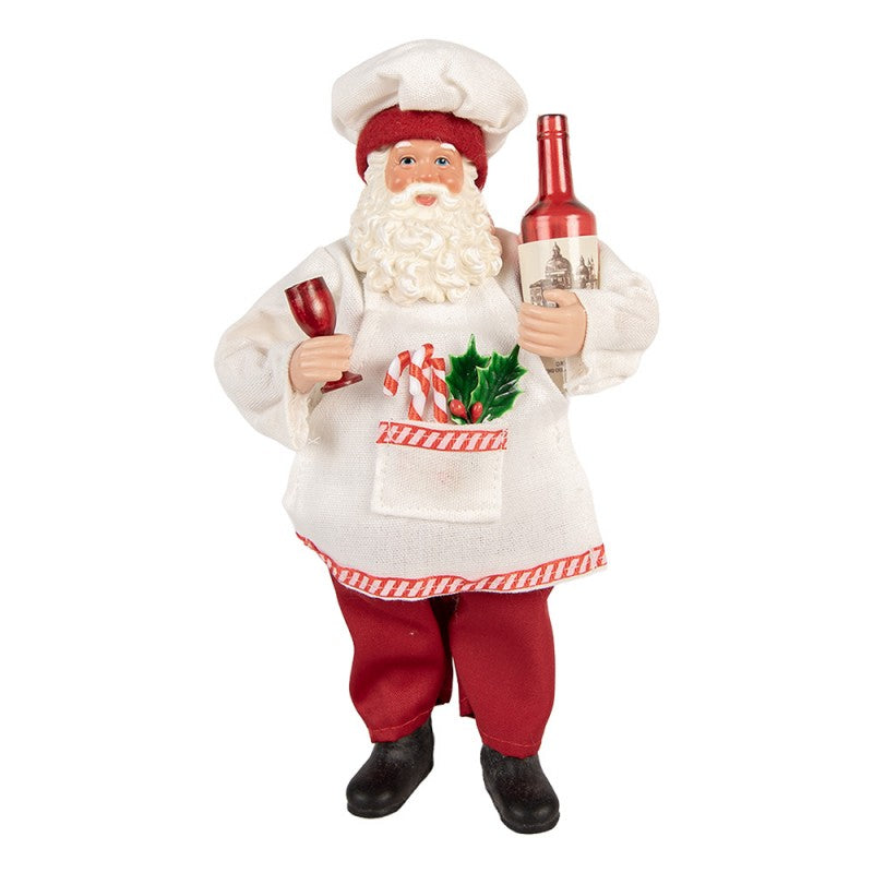 Clayre & Eef Textil-Weihnachtsmann „Koch mit Weinflasche“, 15x10x27 cm (66361)
