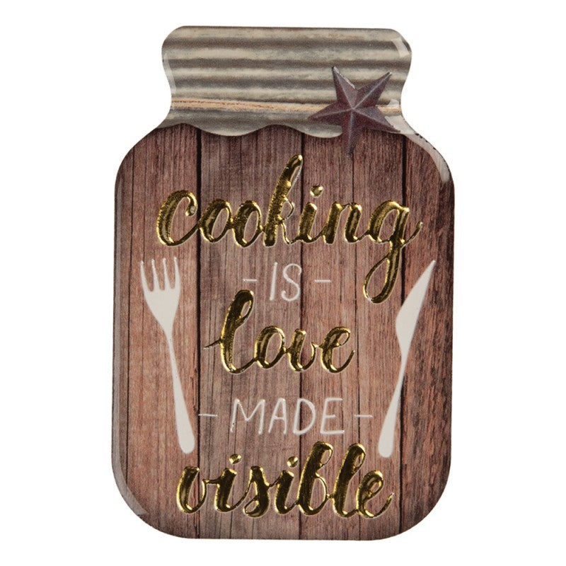 Kühlschrankmagnet Einmachglas Cooking is Love Holzoptik Braun Gold 5x1x8 cm von Clayre & Eef (66364)