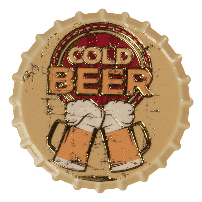 Kühlschrankmagnet Kronkorken Cold Beer Bierkrüge Beige Rot Metall Ø 7x1 cm von Clayre & Eef (66367)