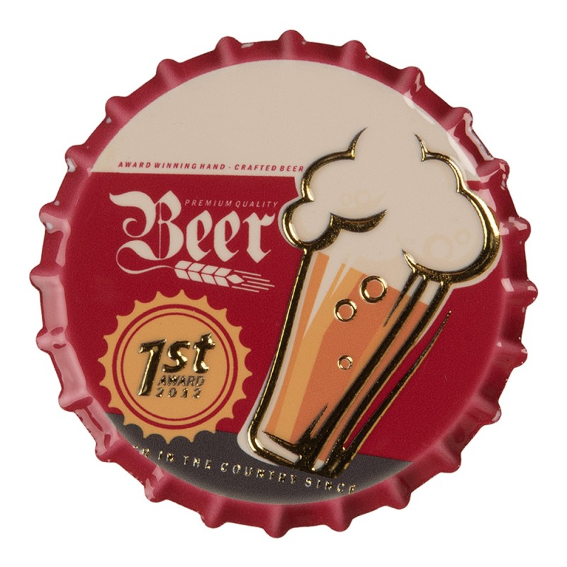Kühlschrankmagnet Kronkorken Premium Beer Bierglas Rot Gold Metall Ø 7x1 cm von Clayre & Eef (66368)