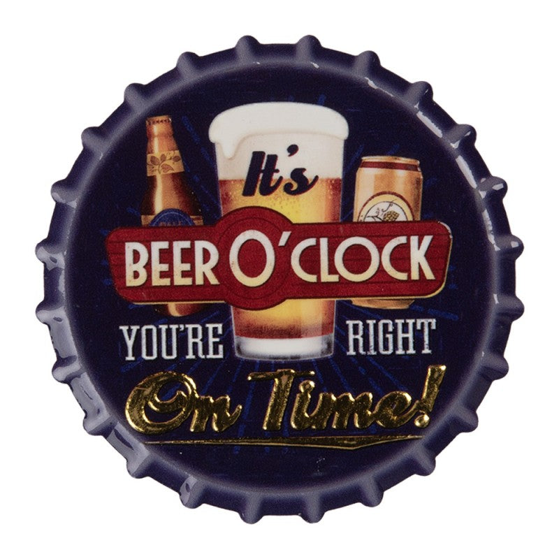 Kühlschrankmagnet Kronkorken It's Beer O'Clock Dunkelblau Violett Metall Ø 7x1 cm von Clayre & Eef (66369)