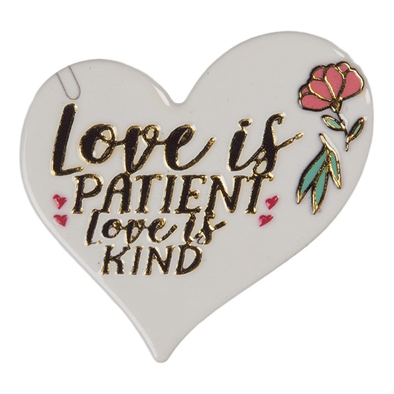 Kühlschrankmagnet Herz Love is Patient Love is Kind Weiß Gold Metall 6x1x6 cm von Clayre & Eef (66370)