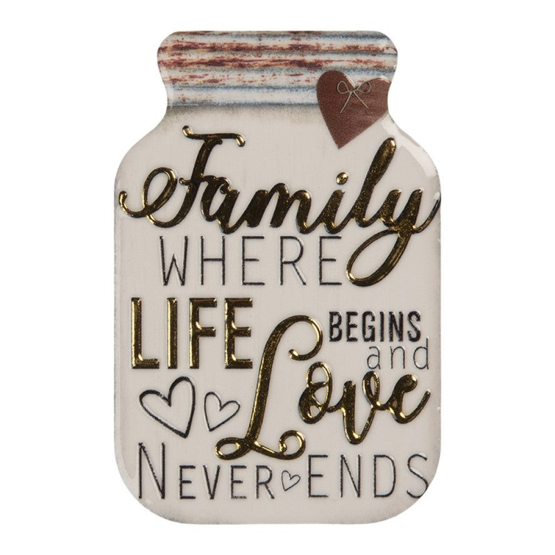 Kühlschrankmagnet Einmachglas Family Life Begins Weiß Gold Metall 5x1x8 cm von Clayre & Eef (66371)