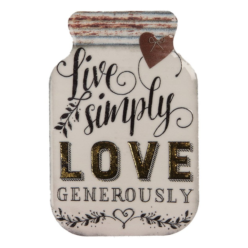 Kühlschrankmagnet Einmachglas Live Simply Love Generously Weiß Gold Metall 5x1x8 cm von Clayre & Eef (66373)