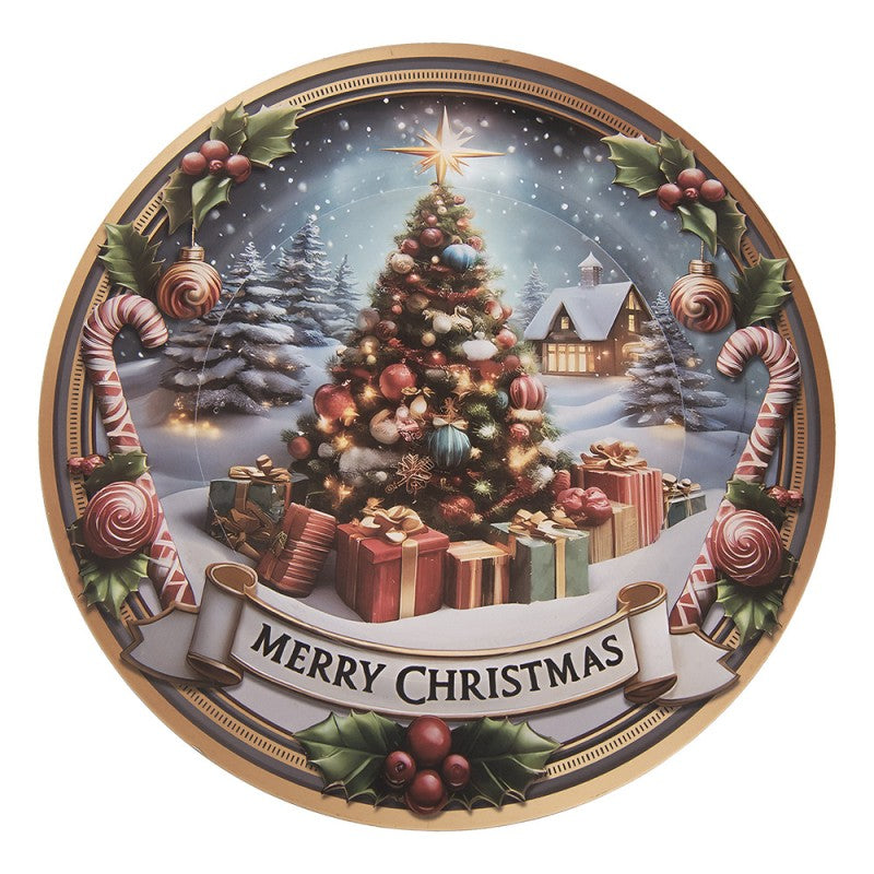Platzteller Winterhütte Weihnachtsbaum Rund Ø 33 cm Speiseteller Kuchenteller von Clayre & Eef (66398)