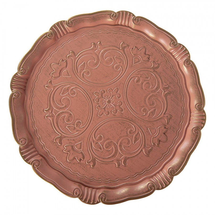 XXL-Tortenplatte auf Fuß Barock-Relief Rosa-Gold Ø 32x15 cm von Clayre & Eef (66399)