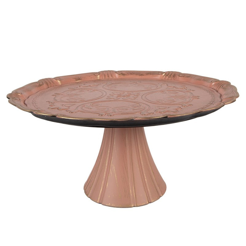 XXL-Tortenplatte auf Fuß Barock-Relief Rosa-Gold Ø 32x15 cm von Clayre & Eef (66399)