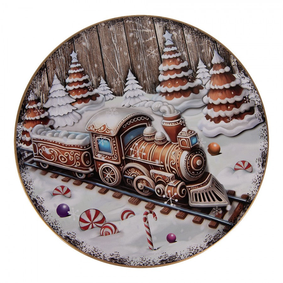 Tortenplatte auf Fuß Weihnachtszug Dampflok Rot-Weiß Ø 29x10 cm von Clayre & Eef (66400)