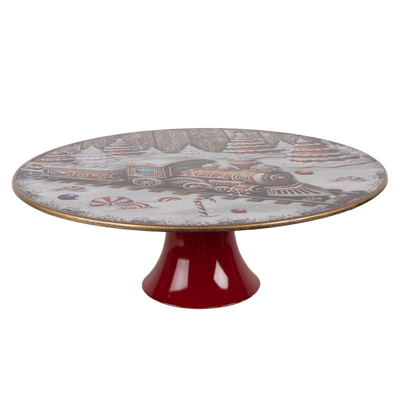 Tortenplatte auf Fuß Weihnachtszug Dampflok Rot-Weiß Ø 29x10 cm von Clayre & Eef (66400)