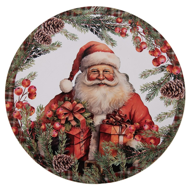 XXL Platzteller Weihnachtsmann Geschenke Weiß-Rot Ø 40 cm Speiseteller von Clayre & Eef (66403)