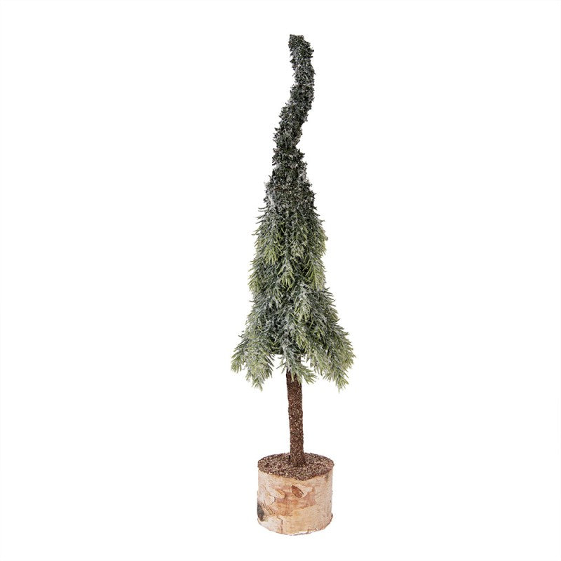 Deko-Weihnachtsbaum mit Birkenholzfuß & Zipfelspitze verschneit Grün Ø 10x35 cm von Clayre & Eef (66427)