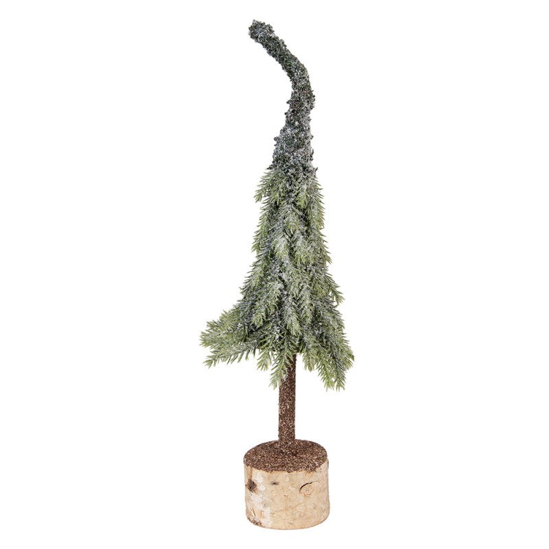 Deko-Weihnachtsbaum mit Birkenholzfuß & Zipfelspitze verschneit Grün Ø 13x50 cm von Clayre & Eef (66428)