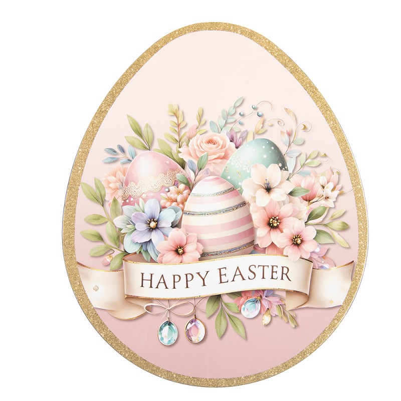 Oster-Platzteller Ei-Form Happy Easter Rosa-Gold 35x29 cm Speiseteller Kuchenteller von Clayre & Eef (66440)