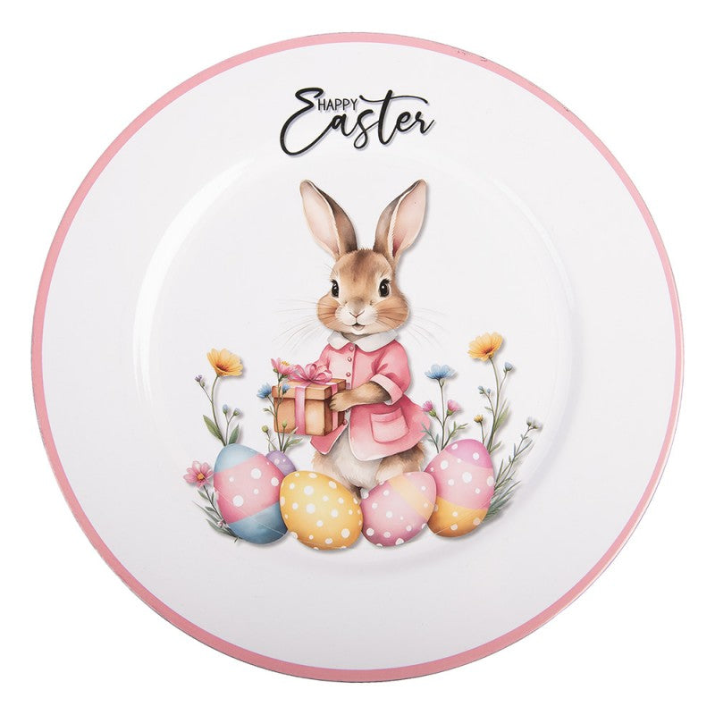 Platzteller Happy Easter Hase Weiß-Rosa Rund Ø 33 cm Speiseteller Kuchenteller von Clayre & Eef (66441)
