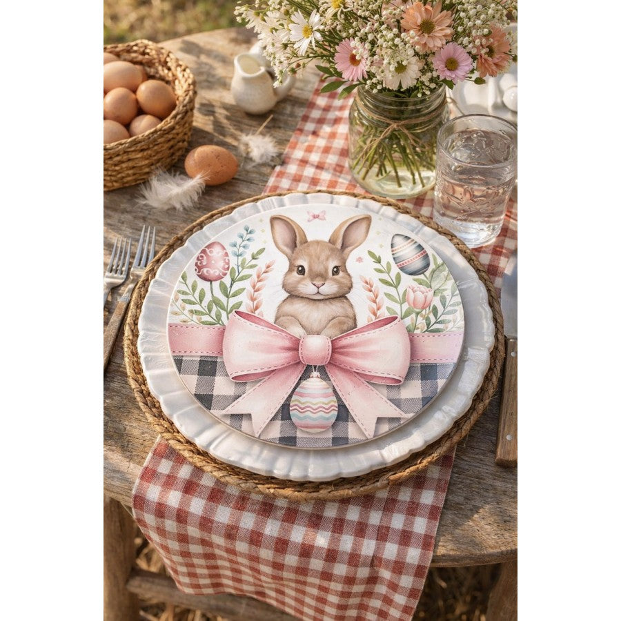 Platzteller Hase Rosa Schleife Vichykaro Rund Ø 33 cm Speiseteller Kuchenteller von Clayre & Eef (66442)