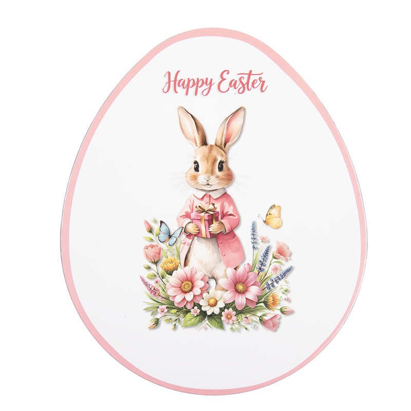 Oster-Platzteller Ei-Form Hase im Blumenbeet Weiß-Rosa 35x29 cm Speiseteller Kuchenteller von Clayre & Eef (66443)
