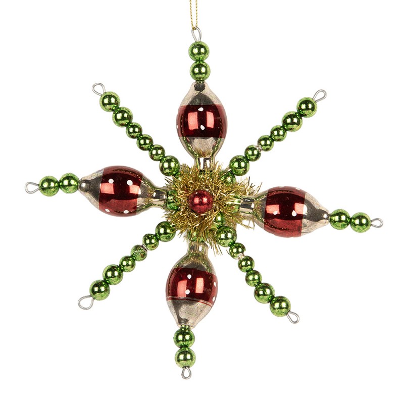 Weihnachtsanhänger Perlenstern Gablonzer Art mit Tupfen Glas Lametta Rot Grün 16x3x16 cm von Clayre & Eef (66537)