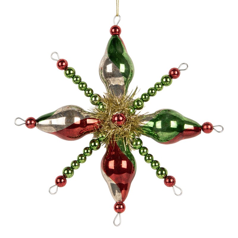 Weihnachtsanhänger Perlenstern Gablonzer Art Glas Lametta Rot Grün Bauernsilber 17x3x17 cm von Clayre & Eef (66540)