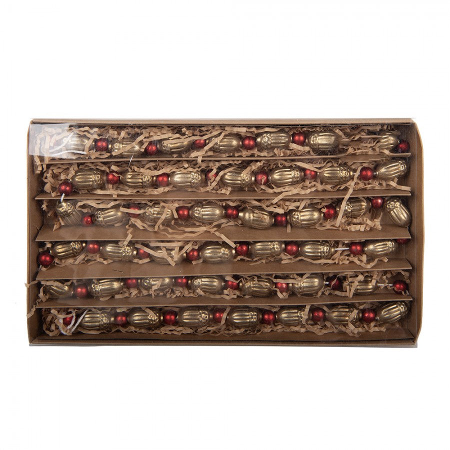 Clayre & Eef Glas-Weihnachtsgirlande 180 cm Gold & Rot – Festperlen-Girlande (66542)