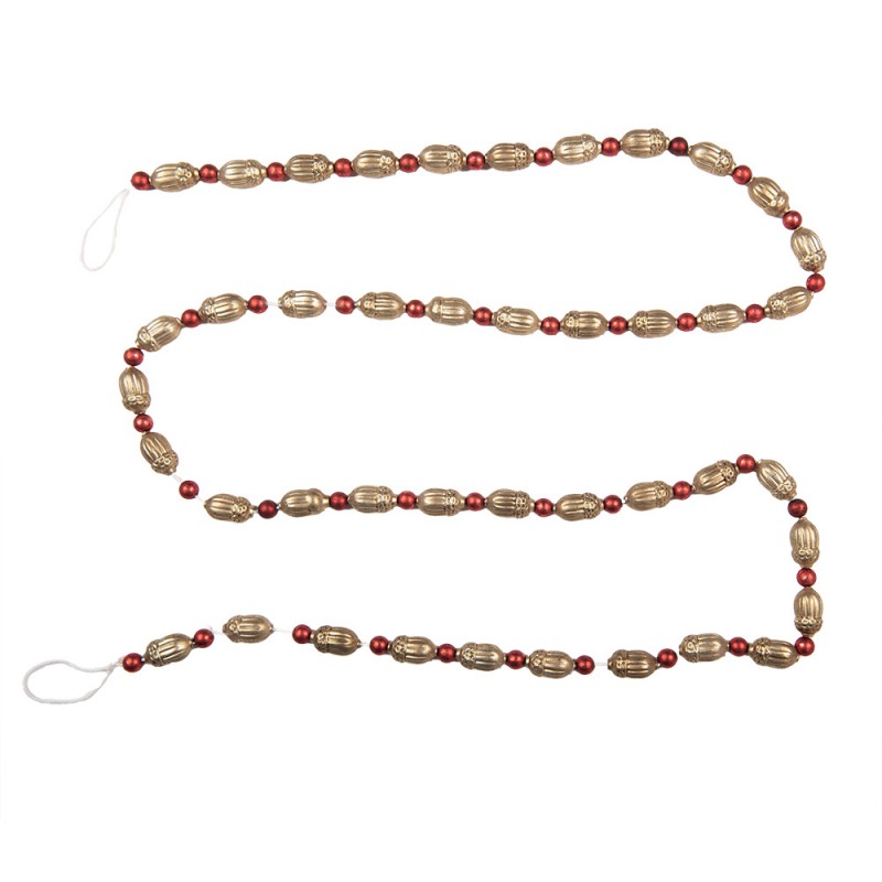 Clayre & Eef Glas-Weihnachtsgirlande 180 cm Gold & Rot – Festperlen-Girlande (66542)
