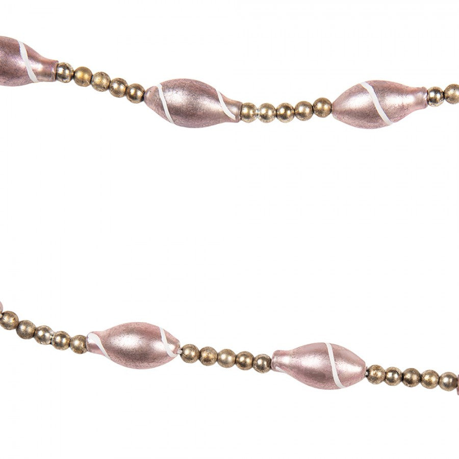 Clayre & Eef Glas-Weihnachtsgirlande 180 cm Silber & Rosa – Perlenkette (66545)