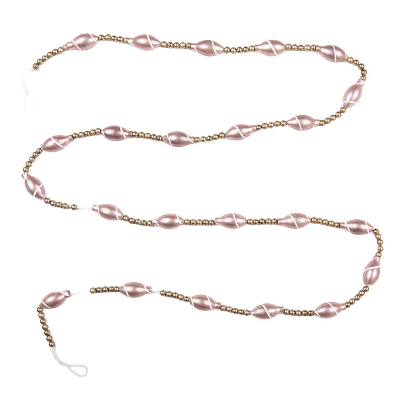 Clayre & Eef Glas-Weihnachtsgirlande 180 cm Silber & Rosa – Perlenkette (66545)