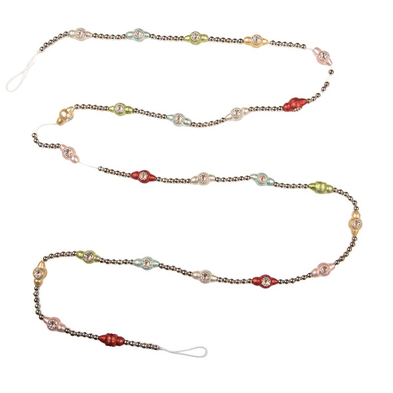 Clayre & Eef Glas-Weihnachtsgirlande 180 cm Weiß & Silber – Perlenkette (66546)