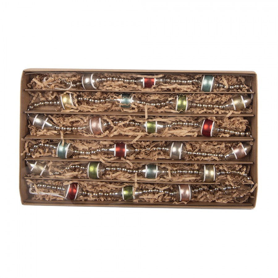 Clayre & Eef Glas-Weihnachtsgirlande 180 cm Silber & Rot – Perlenkette (66550)
