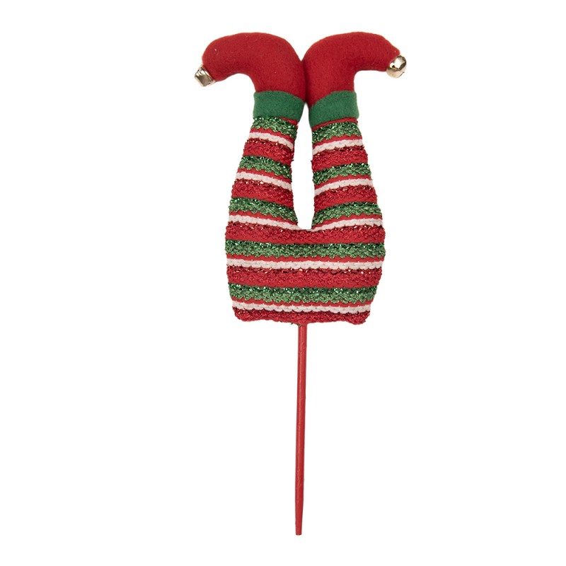 Weihnachtsdeko Stecker Wichtelbeine Glitzer Rot-Grün 13x5x33 cm Holz von Clayre & Eef (66559)