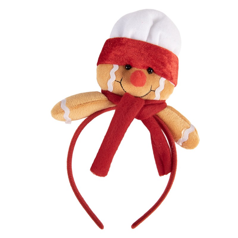 Weihnachts-Haarreif Pfefferkuchenmann mit Bäckermütze Plüsch Beige Rot 18x4x25 cm von Clayre & Eef (66566)