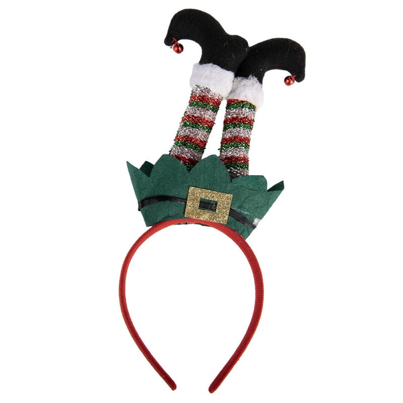 Weihnachts-Haarreif Elfenbeine Glitzer Wichtel Grün-Rot 15x3x31 cm von Clayre & Eef (66569)