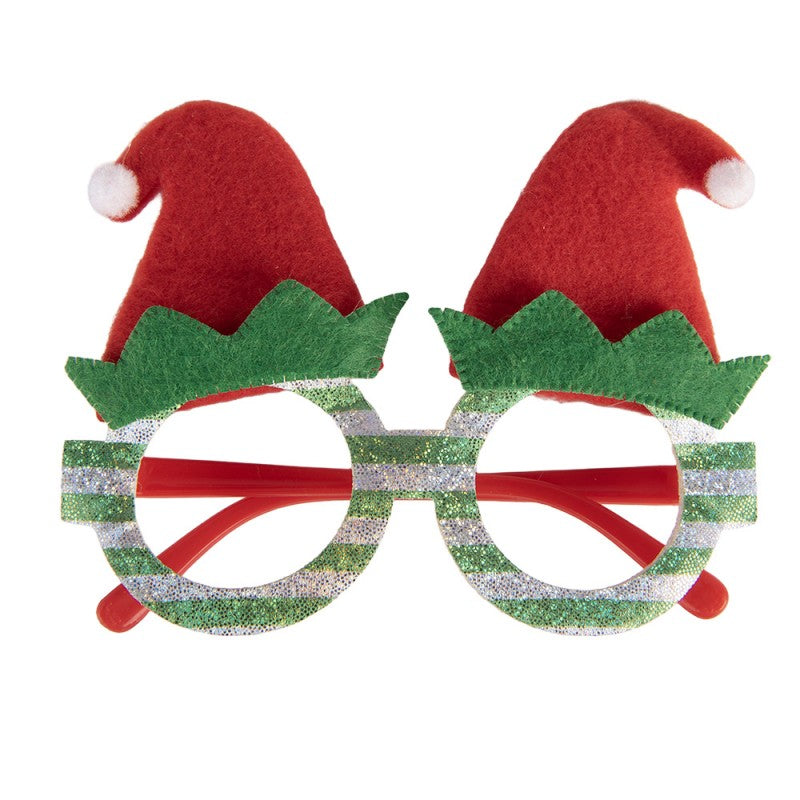 Clayre & Eef Partybrille „Weihnachtsmützen“ aus Kunststoff in Grün-Rot, 15x3x11 cm (66572)