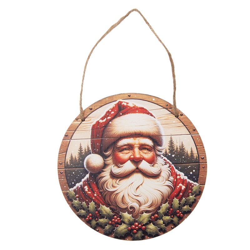 Clayre & Eef Dekohänger „Weihnachtsmann“ aus Holz in Mehrfarbig, Ø 15x1 cm (66585)