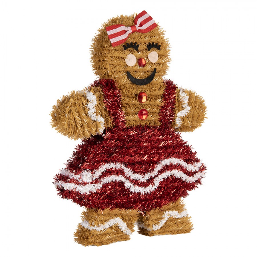 Weihnachtsanhänger Pfefferkuchenmädchen mit Kleid Lametta Braun Rot 22x4x28 cm von Clayre & Eef (66597)