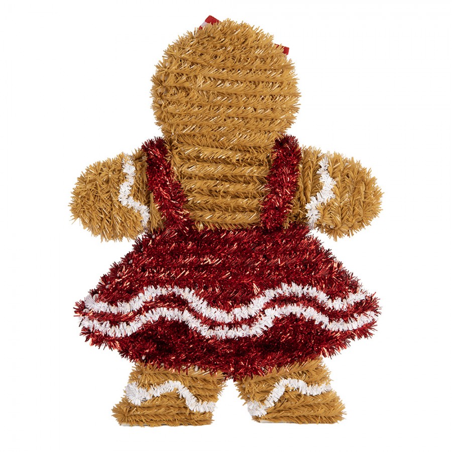 Weihnachtsanhänger Pfefferkuchenmädchen mit Kleid Lametta Braun Rot 22x4x28 cm von Clayre & Eef (66597)